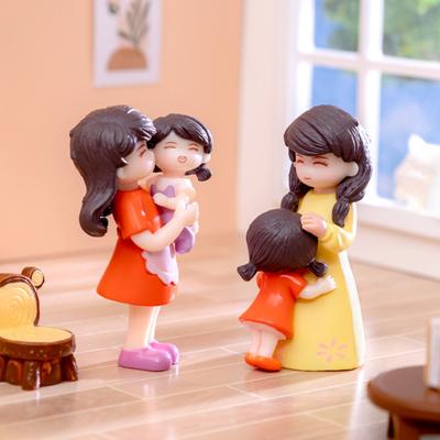 2Pcs Mother Daughter Miniature Figures Desktop Ornament Micro Landscape Decor DIY Moss Crafts Mom/Mothers Day Gift Fairy Garden Ornament