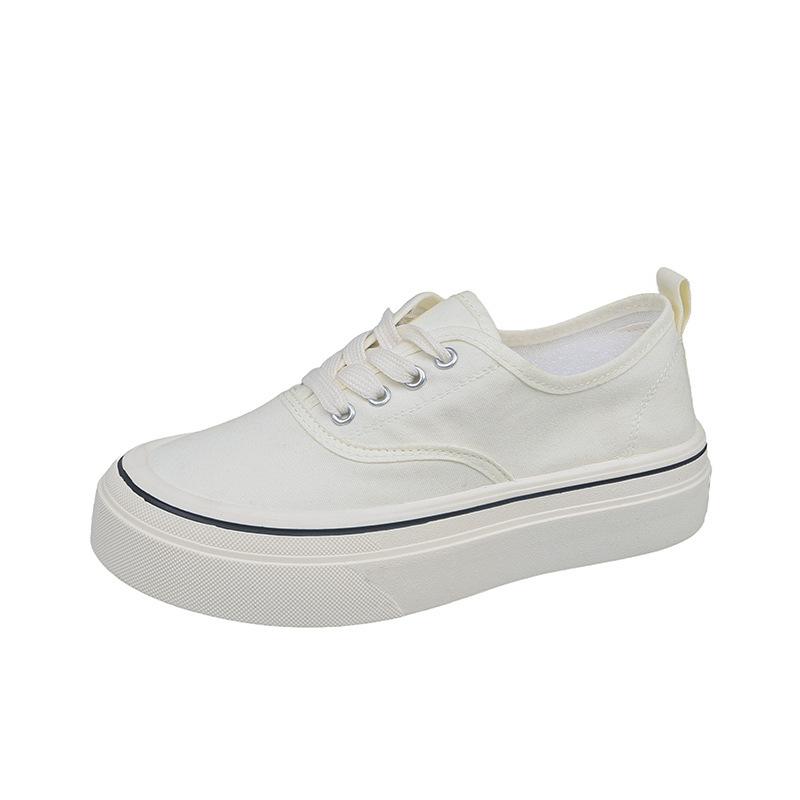 Thick Soled Women Canvas Shoes White Low Cut Casual Designer Sneakers with Versatile Straps