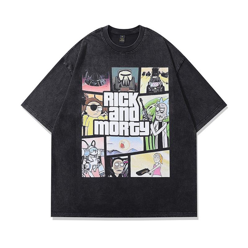 American High Street Old Washing Spoof Direct Injection Printing Short-Sleeved T-Shirt Men'S Oversize Trendy Ins Top