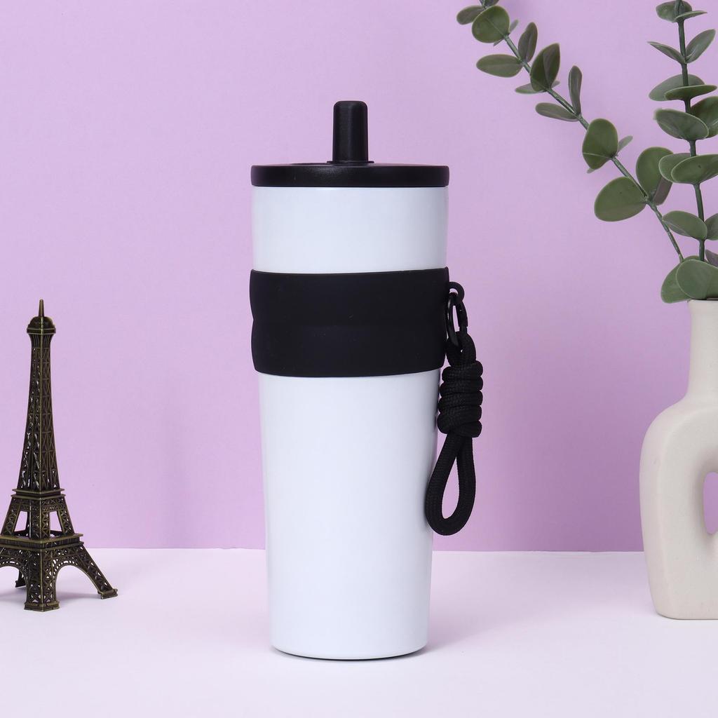 Sleek Gradient Stainless Steel Insulated Straw Cup with Portable Strap