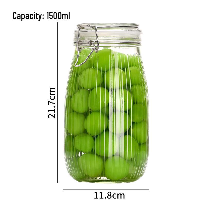 ZISIZ Glass Vertical Stripe Buckle Seal Storage Jar