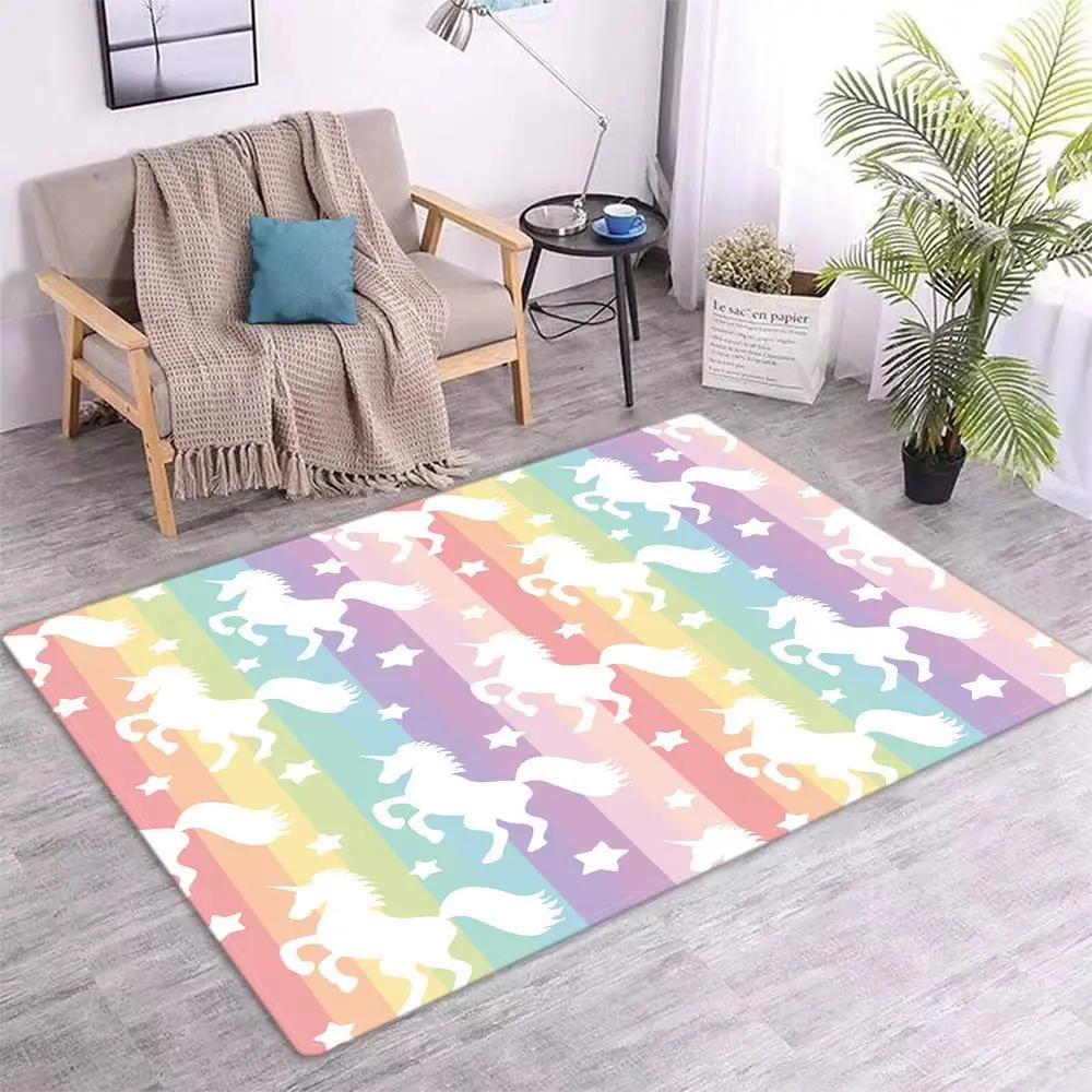 Cartoon Niedliches Einhorn Bereichsteppich Rosa Rose Glänzender Teppich Fantasie Tier Fußmatte Regenbogen Matten Wohnzimmer Kinderzimmer Türvorleger