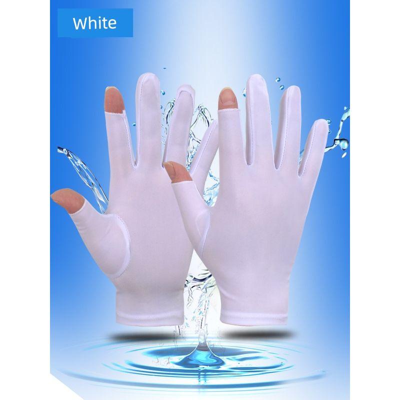 

Half Sunscreen Express Ice Silk Fishing Women s Riding Gloves Leakage two fingers White All yards