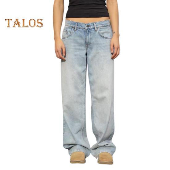 Weite Jeans für Damen, hohe Taille, dehnbare Jeanshose mit Taschen, lässige Jeanshose mit geradem Bein