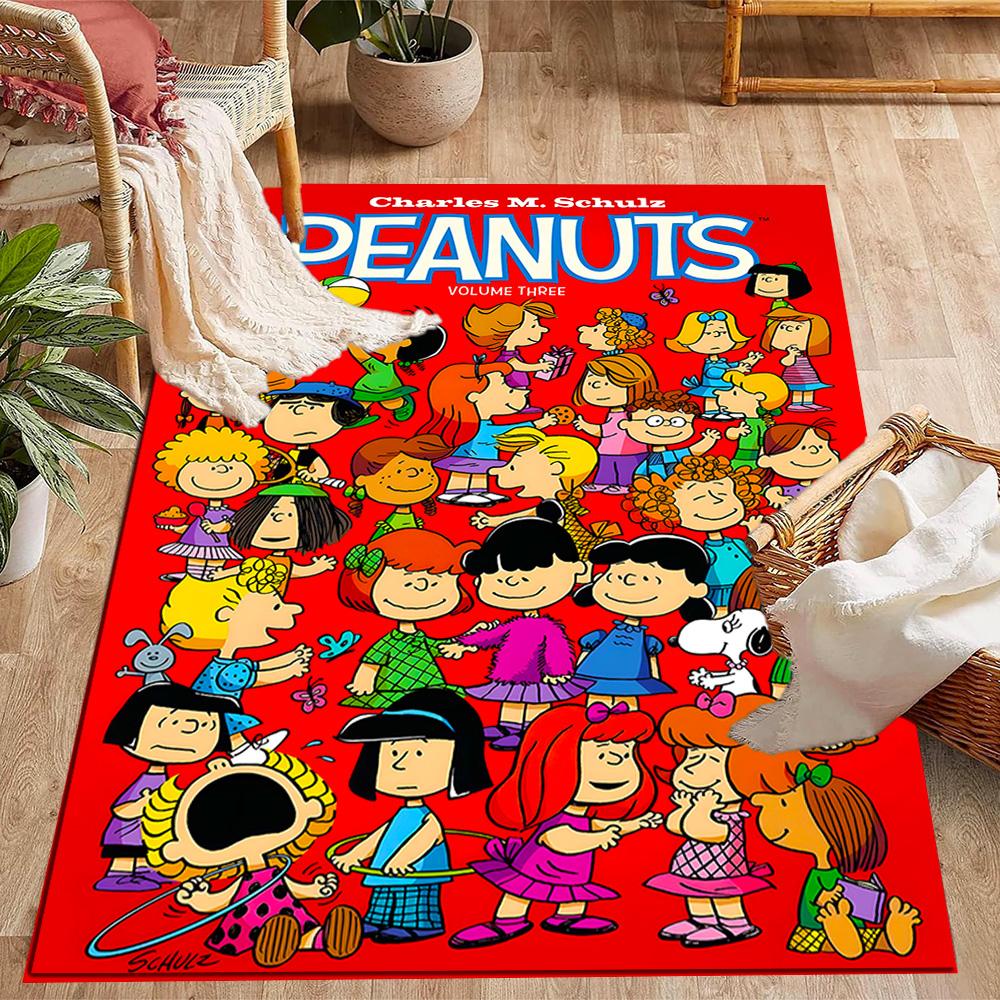 Snoopy's Peanuts Gang Themed Anti-Slip Rugs - Polyester Home Decor, Suitable for Bedrooms, Living Rooms, Doorways, Studios, and Decorations