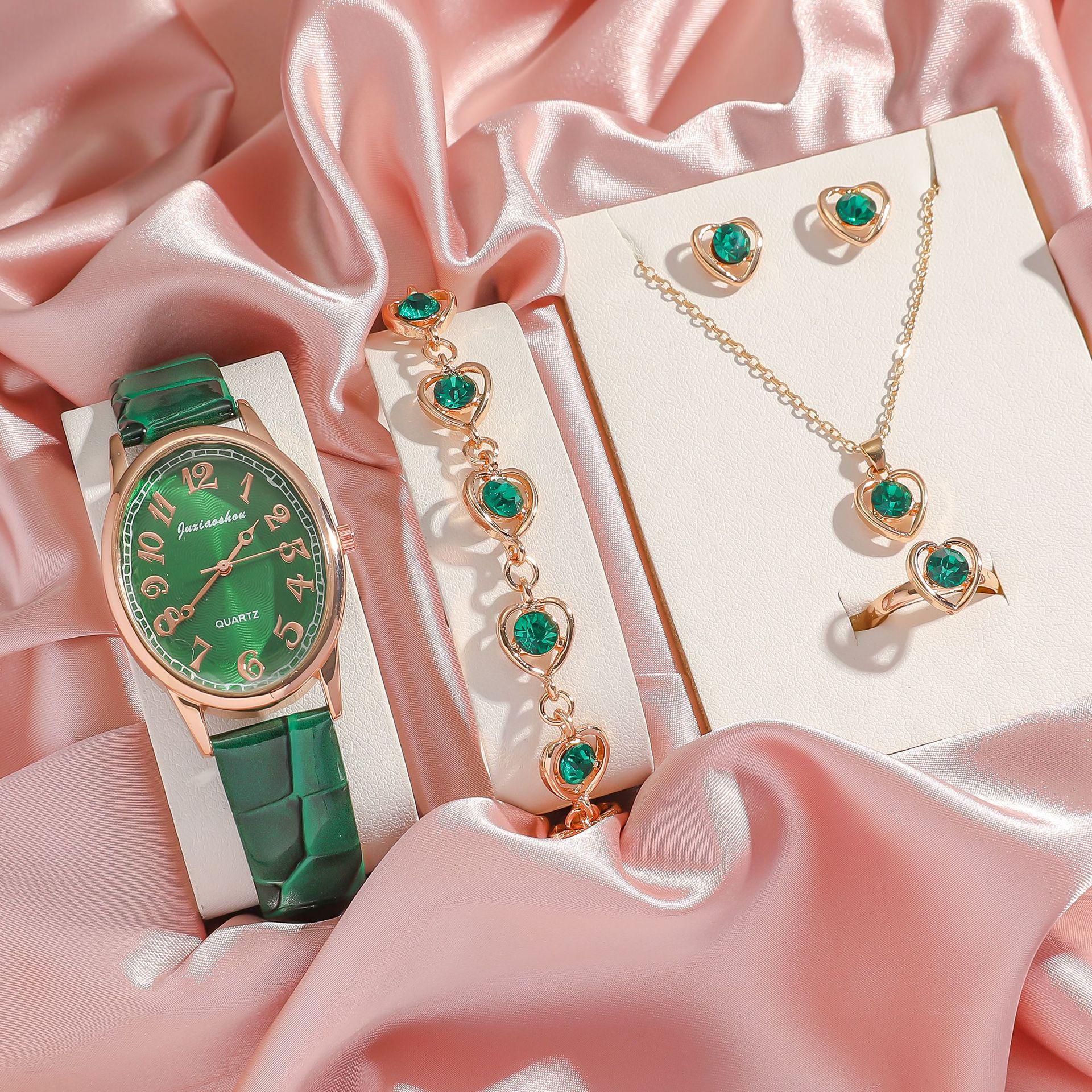 

Женские кварцевые часы с ремешком из кожи с узором крокодила изумрудного цвета