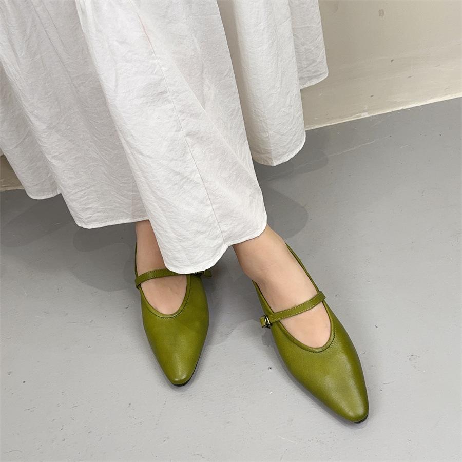 Johnature Oryginalne skórzane płytkie, spiczaste, płaskie buty retro, uniwersalne, miękkie, ze skóry bydlęcej, damskie