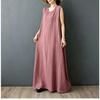 DIMANAF 2026 New Women Plus Size Summer Vintage Lady Long Dress Sleeveless Vest Loose Oversize Maxi Sundress Solid Cotton Linen
