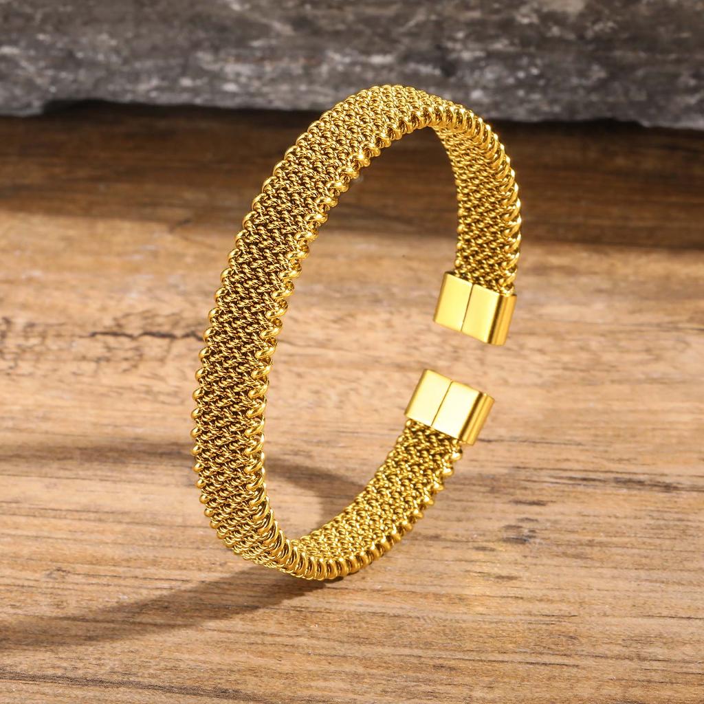 10mm Braided Stretch Strap Open Bracelet,Personalised Mesh Cuff Bracelets,Stainless Steel Women's Bracelet,Fashion Jewelry Gifts