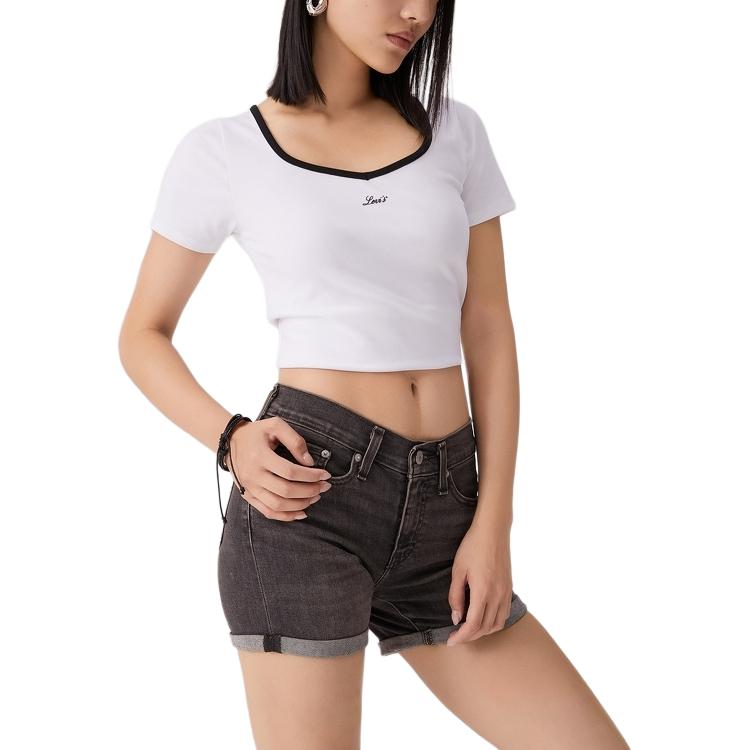 Levis Versatile Comfortable Slim Fit Short Sleeve Ribbed Round Neck T-Shirt Women Tops 003SM-0002