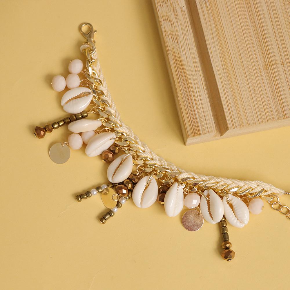 Boho-Stil Handgewebtes Muschelperlenarmband mit hängenden Quasten für Damen Reise Geschenk