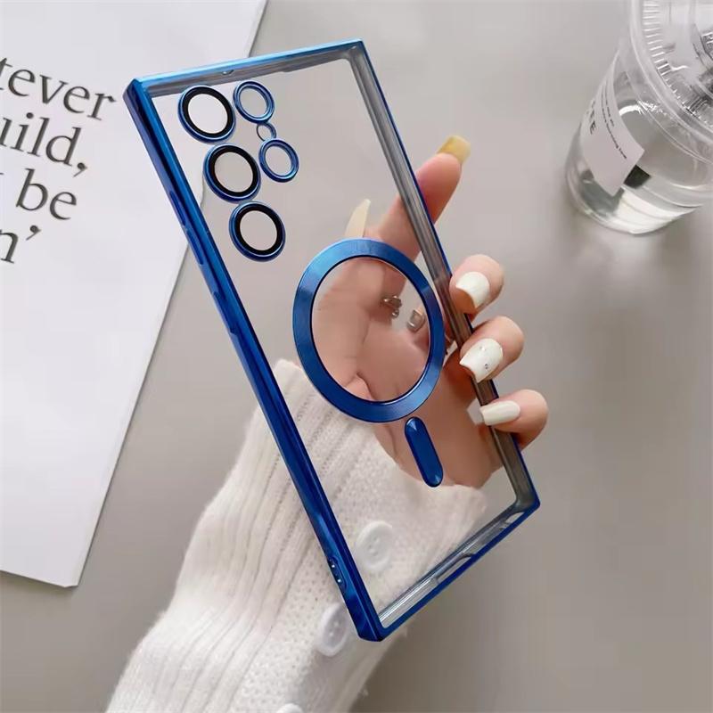 Luxury Plating Transparent For Magsafe Phone Case For Samsung Galaxy S25 S24 S23 Ultra Plus FE Wireless Charge Shockproof Cover
