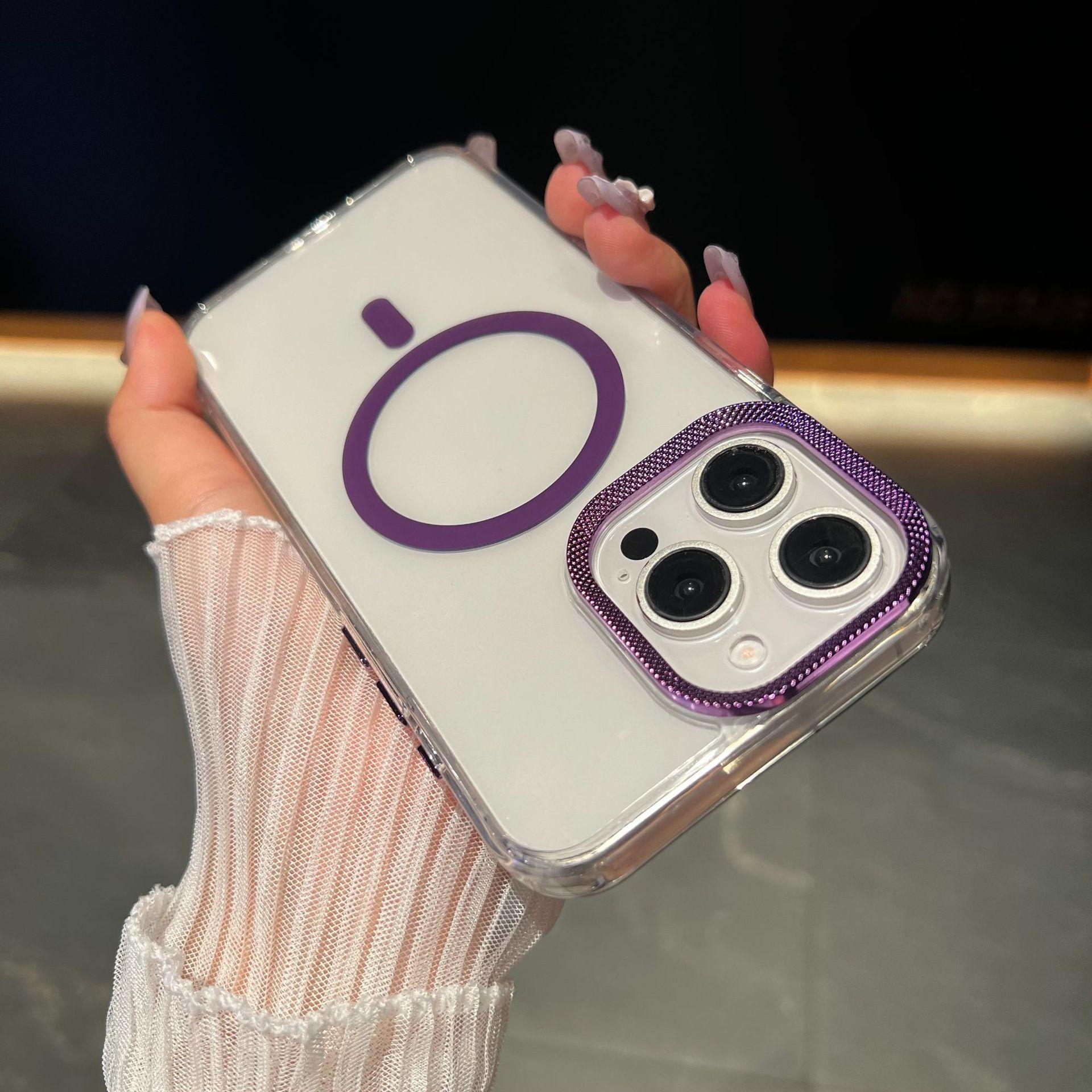 

Подходит для чехла для мобильного телефона iPhone17 ProMax Высокая магнитная адсорбция Apple 16 Ромбовидный узор Объектив Акриловый защитный чехол iPhone12ProMax