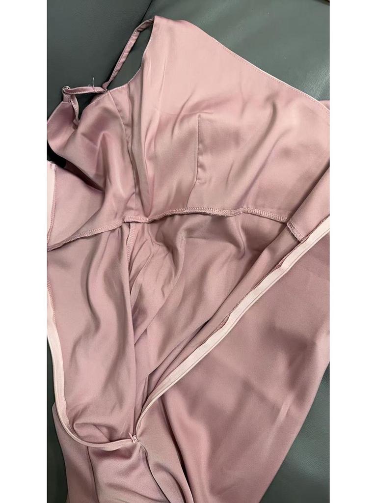 Women's Japanese Silk-like Satin Dress – Spring/Autumn, Sexy Pleated Bridesmaid/Formal Skirt