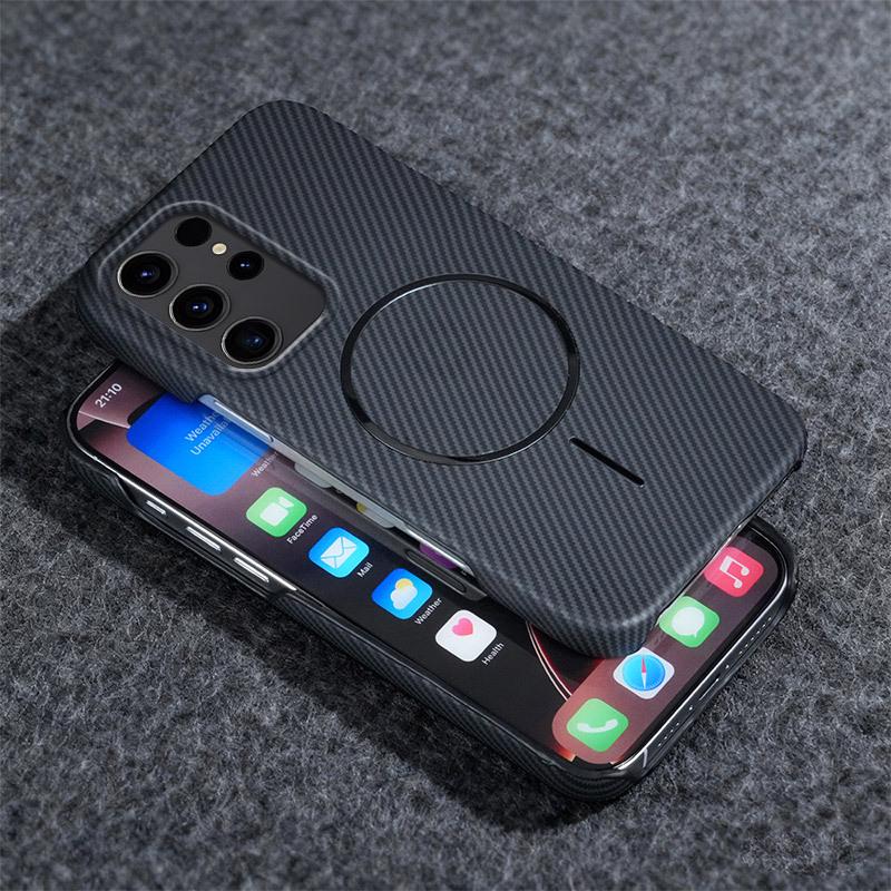 Samsung S26 Ultra Magnetic Carbon Fiber Phone Case with Rotating Stand