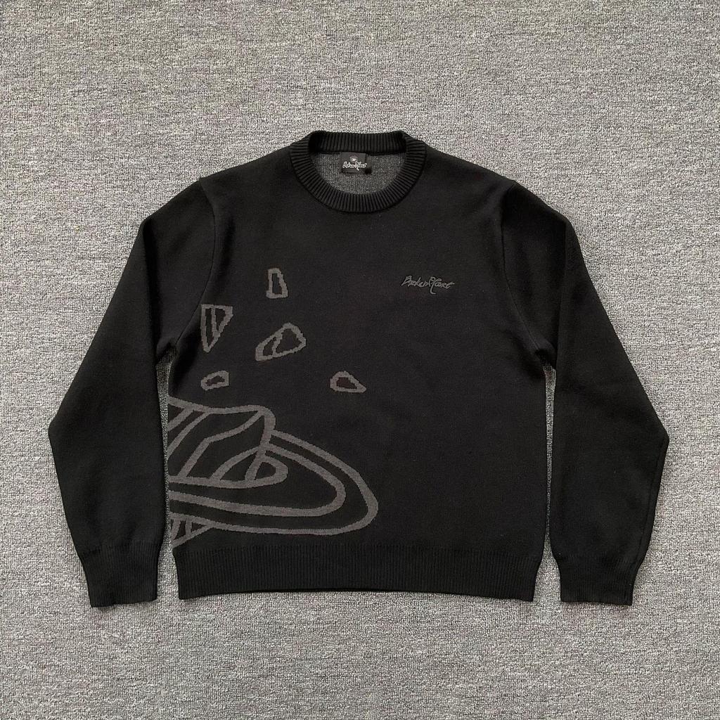Unisex Jacquard Embroidery Street Style Sweater - Round Neck Knit Pullover for Autumn/Winter