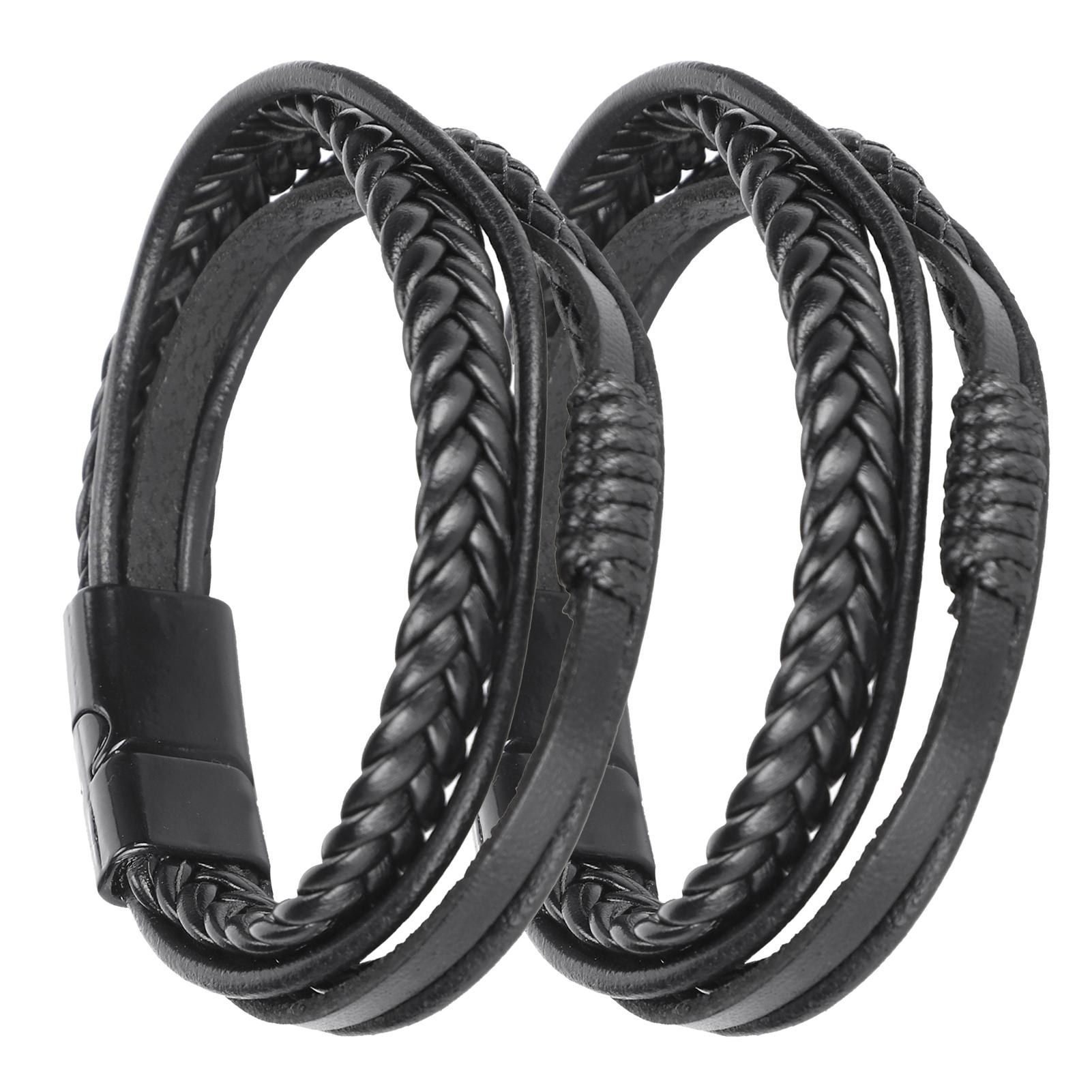 

2 шт. плетеный браслет из искусственной кожи с магнитной кнопкой, сделай сам, ручная работа, винтажные украшения на запястье(черный