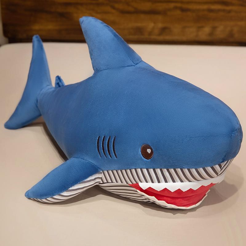 Fluffy Big Size Cute Shark Doll Plush Toy Blue Pink Shark Throw Pillow Shark Sharp Big Teeth Red Mouth Classic Birthday Gift