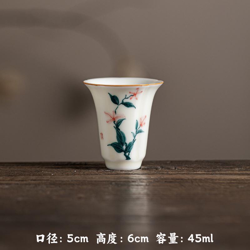 Honey Yellow Underglaze Hand Painted Aroma Cup Ceramic Sniffer Cup for Gongfu Tea Tasting Floral Design Chinese Style