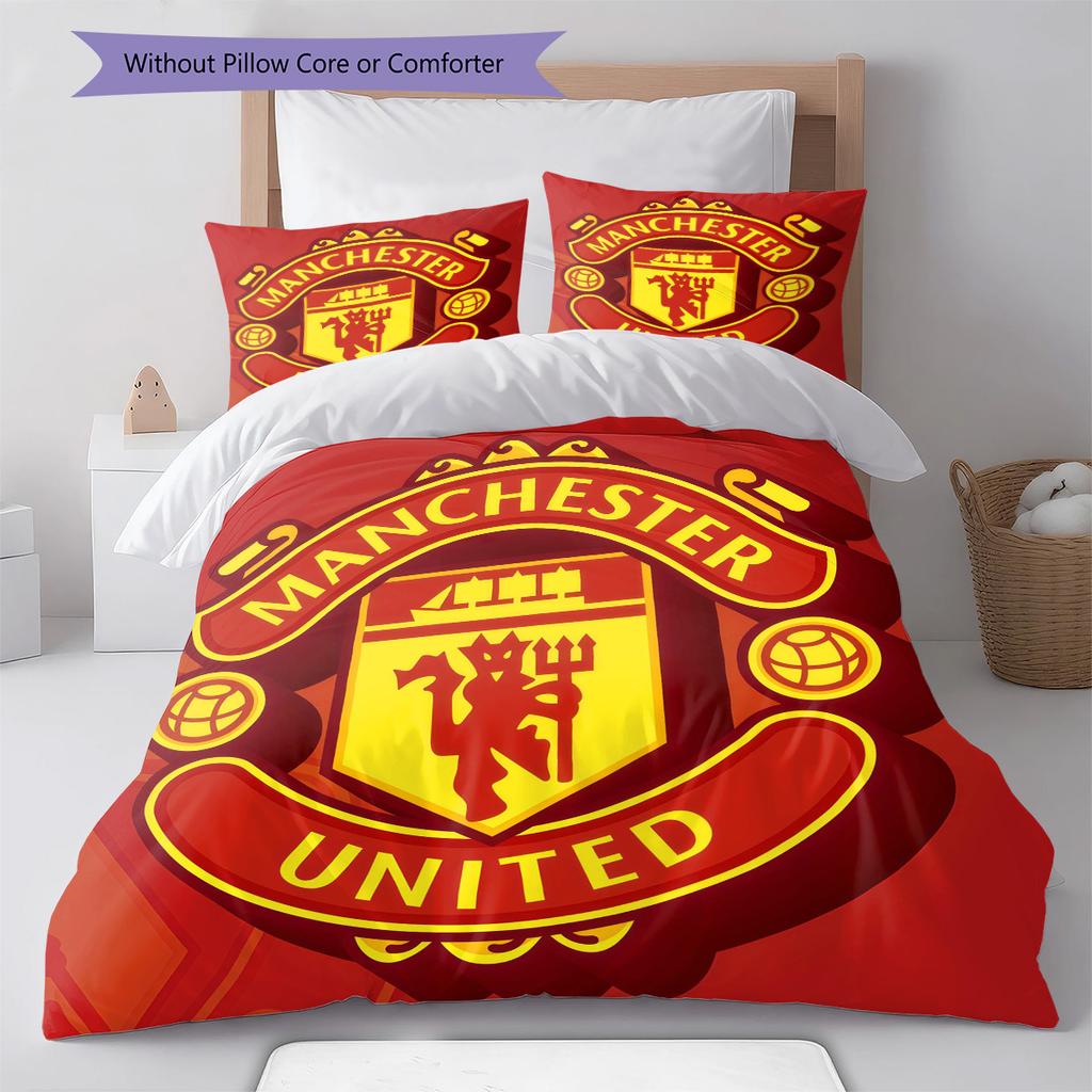 Man Utd Bedding Quilt Set Quilt Cover Pillowcase Home Decoration Birthday Gift (1 * Duvet Cover + 2 * Pillowcase, Without Core)