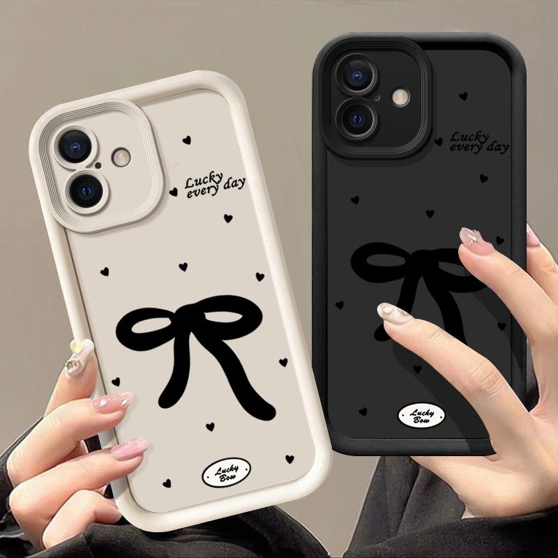 Bowknot Pattern TPU Soft Shockproof Phone Case For iPhone 16 Pro Max 15 Pro 14 13 12 11 XR XS Little Love Hearts Matte Lens Protection Bumper Cover
