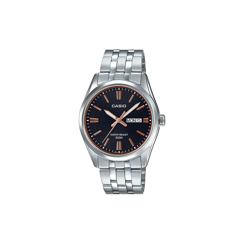 

Casio 50m waterproof stainless steel watch case quartz movement stainless steel watch strap Japanese and Korean watch men s watch black MTP-1335D-1A2