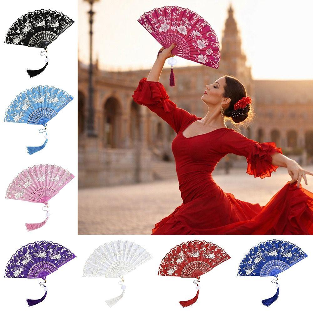 with Tassel Chinese Style Fan Flower Carving Dance Hand Fan Home Decoration