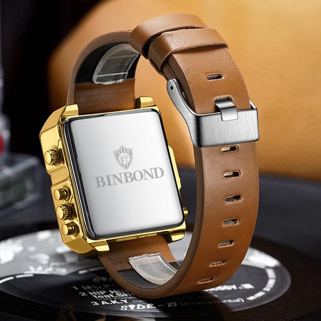 Binbond B3332 3332 LED Digital Men Wristwatch Fashion Design Square Big Dial Analog Quartz Dual Display Watch for Montre Relojes