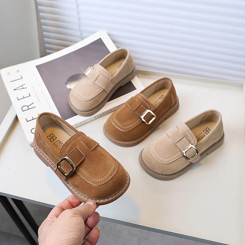 Kids Causal Moccasins Solid Color Girls Fashion Leather Shoes Simple Spring Autumn Versatile Children Retro Flat Shoes Non-slip