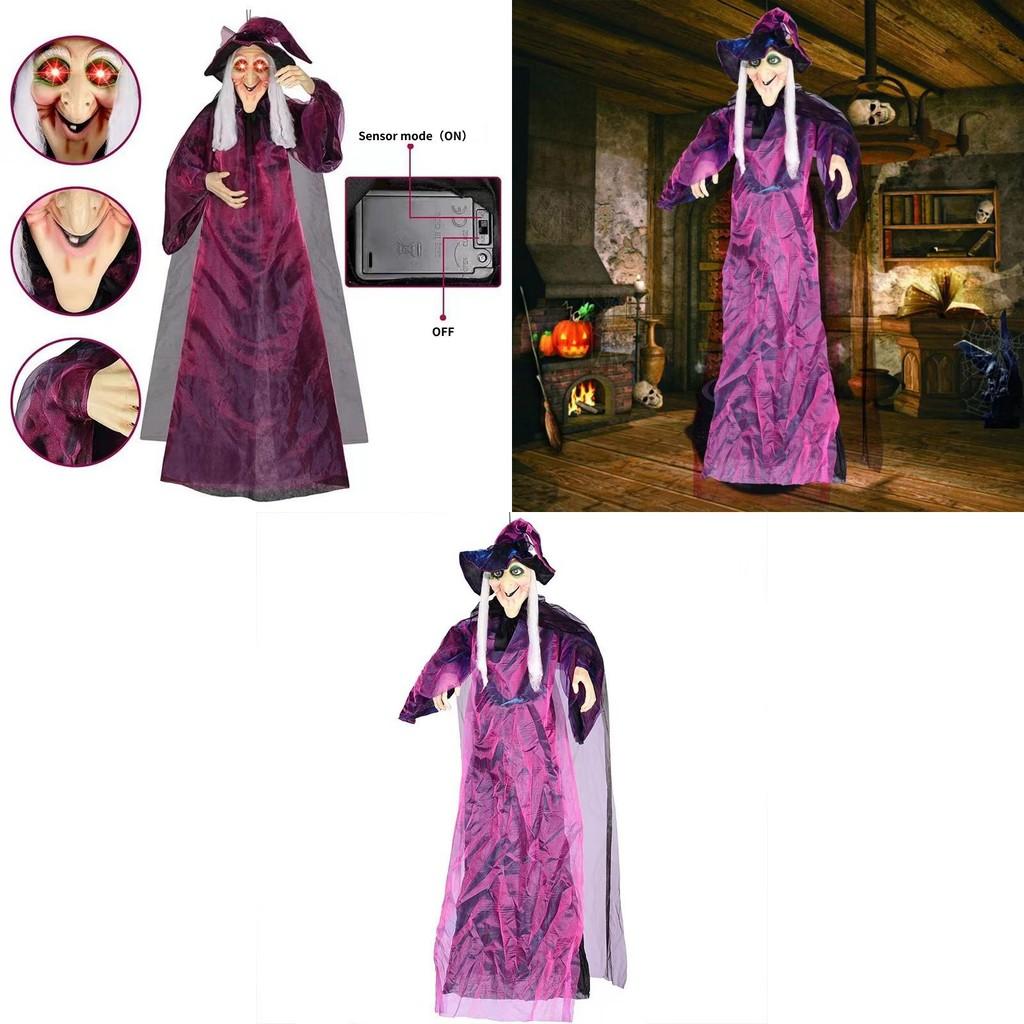 Voiceactivated Glow Halloween Purple Witch Pendant Scary Party Decorations