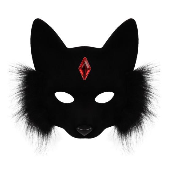 Maska Ochronna na Twarz na Imprezę Pluszowy Lis Wzór Strój Karnawałowy Maska Ochronna na Twarz z Dekoracją ze Sztucznych Kamieni Szlachetnych Halloween Cosplay Akcesorium na Przyjęcie Urodzinowe