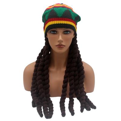 New Fake Braids Dress Up Knitted Hat, Autumn and Winter Jamaican Color Matching Hat, Halloween Cos Reggae Hat