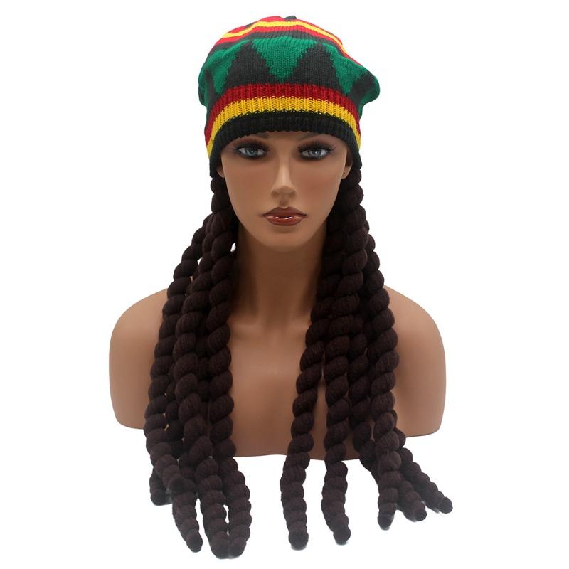Fake Braids Dress Up Knitted Hat, Autumn and Winter Jamaican Color Matching Hat, Halloween Cos Reggae Hat