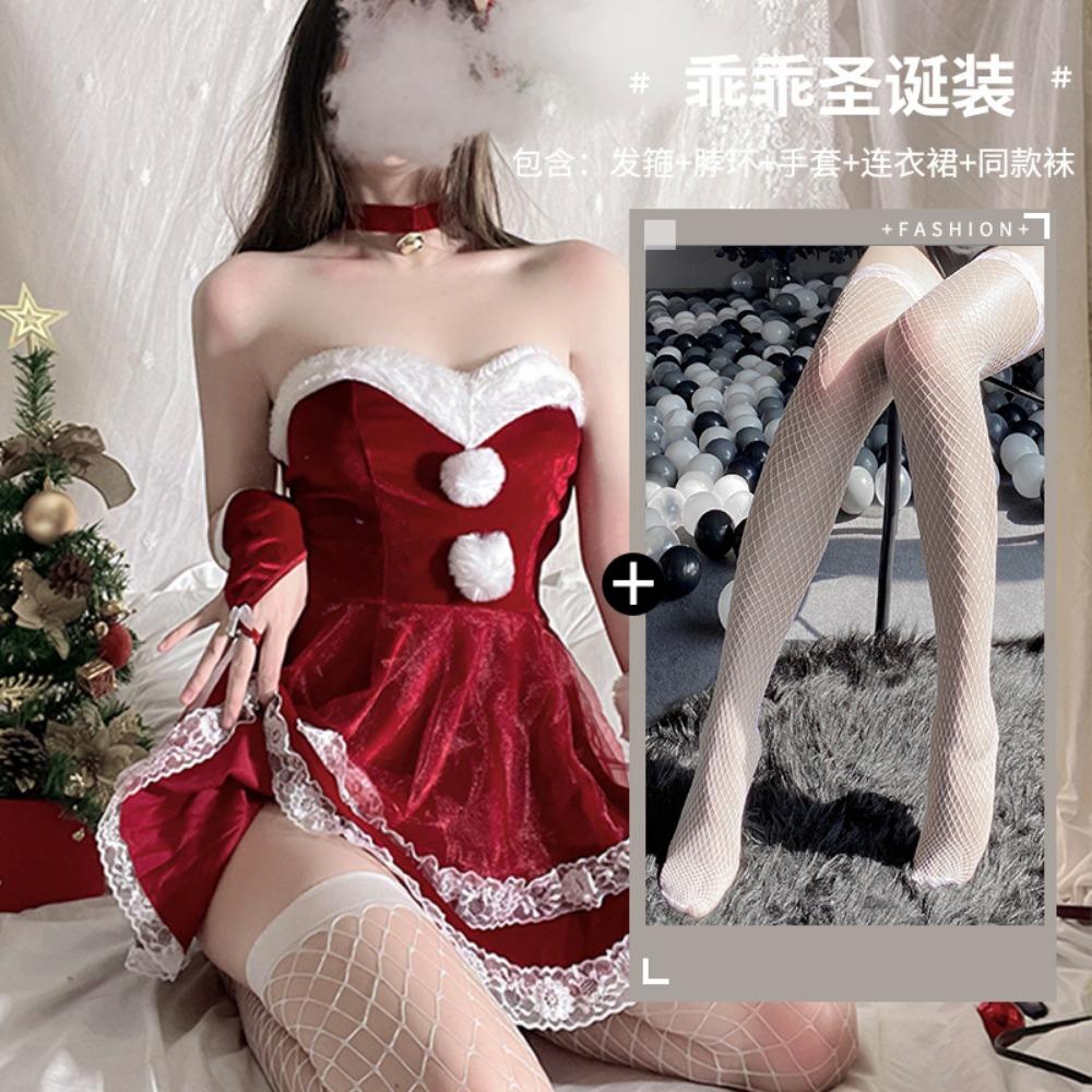 Domila Sexy Christmas Dress Red Pure Lace Dress Set New Year's Robe Cosplay, Uniform