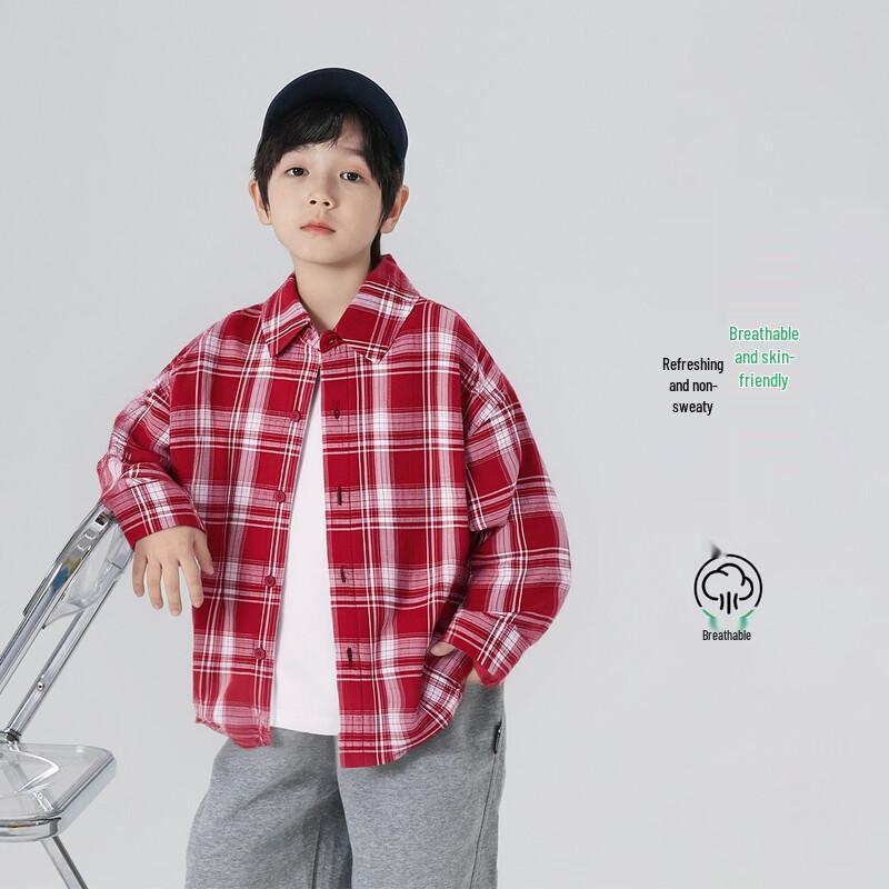 Boys' Red Plaid Long Sleeve Shirt