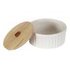 Ceramic Decorative Container with Wooden Lid and Faux Leather Handle Ideal Storing Small Items Jewelry and Mementos