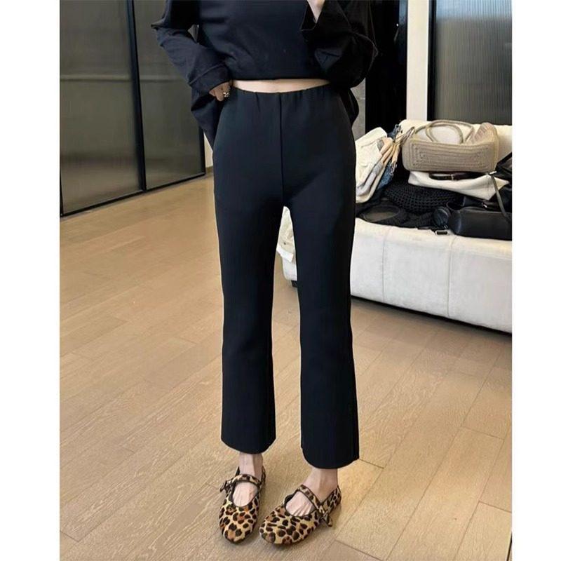 High Waist Black Plus Size Slightly Flared Cropped Trousers with Stretch S