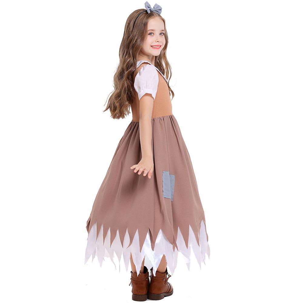 Kids Girls Children's Day Poor Maid Dress Hairband Sets Cosplay Costume Stage Performance Pastoral Farm Frence Lolita Dress Up Halloween Outfit