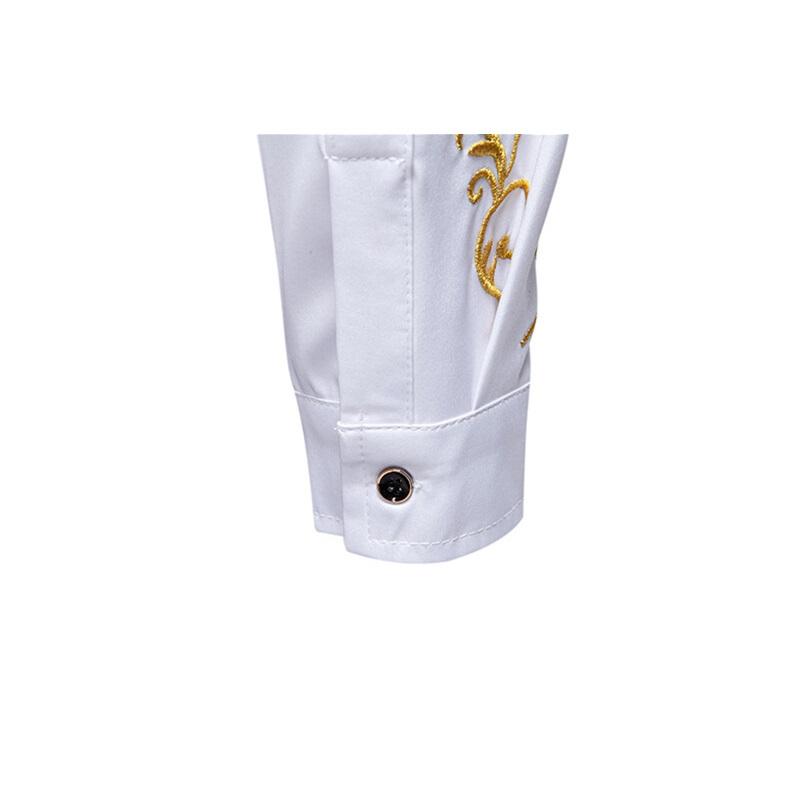 Camisa de Manga Larga Bordada para Hombre de Primavera Casual Sólida con Cuello Mao Camisas Masculinas Estilo Corte Europeo Fiesta Discoteca