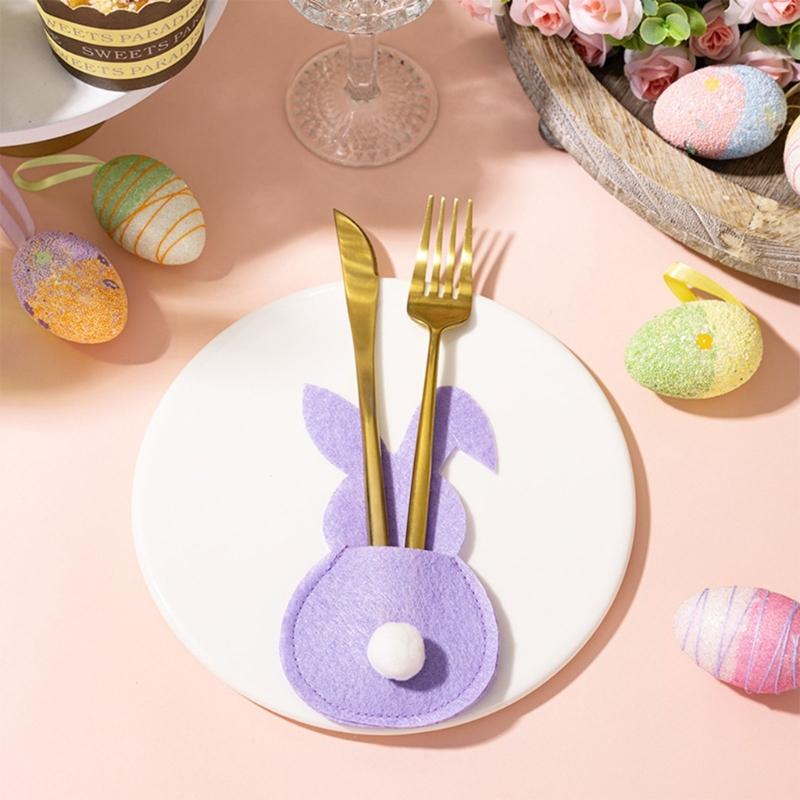 4 Pezzi Pratica Sacca Portaposate in Feltro a Forma di Coniglio Sacca Portaposate in Feltro con Coniglio di Pasqua Decorazioni Felici di Pasqua per Posate