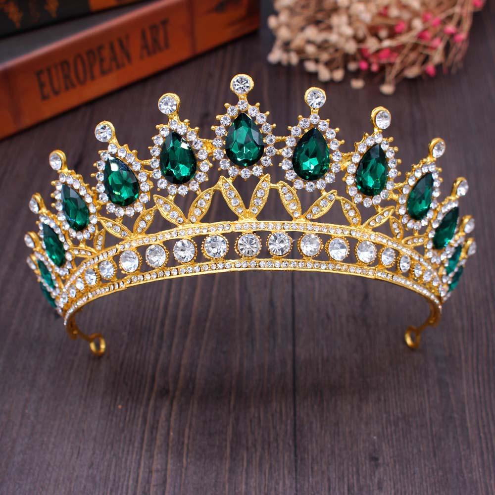 Baroque Vintage Rhinestone Crown Gold Color Champagne Crystal Bridal Tiaras Crown Wedding Hair Accessories Diadem Pageant Crowns