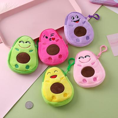 Cartoon Weiche Plüsch Geldbörse Frauen Nette Avocado Zipper Kinder Mädchen Münze Brieftasche USB Kabel Headset Mini Tasche Schlüssel Brieftasche