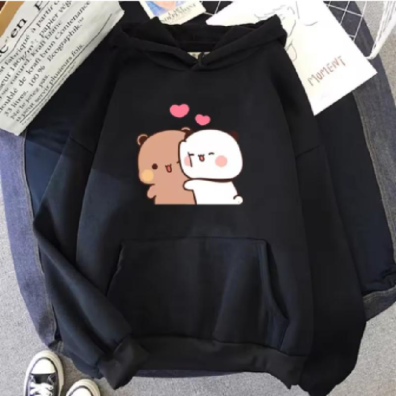 Kreskówkowy Panda Bubu I Dudu Damska Bluza z Kapturem Plus Size Kawaii Harajuku Okrągły Dekolt Harajuku Unisex Drukowane Ubrania Top