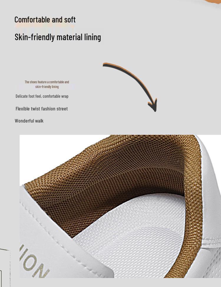 Men's Trendy Breathable White Leather Sneakers: Versatile, Thick-Soled Casual Shoes