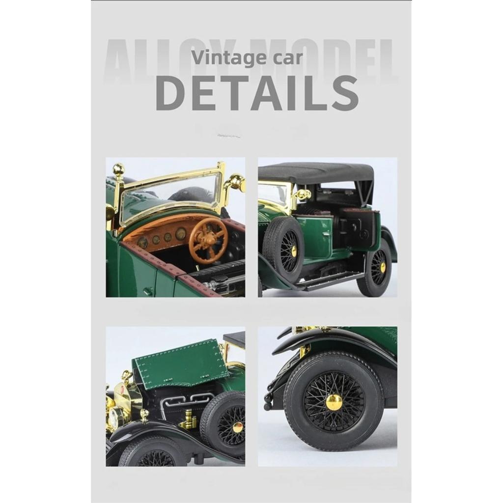 Simulation 1/24 Rolls-Royce Phantom Vintage Car Alloy Car Model Collection Ornaments Sound Light Pull Back Boy Gift Sound Light Miniature