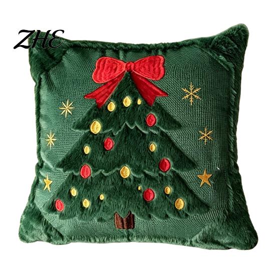 Cozy Knitted Plush Pillow Covers Christmas Pillowcase, 3D Embroidered Design Soft Throw Decorative Cases Cover, Cushion Cover for Holiday Home