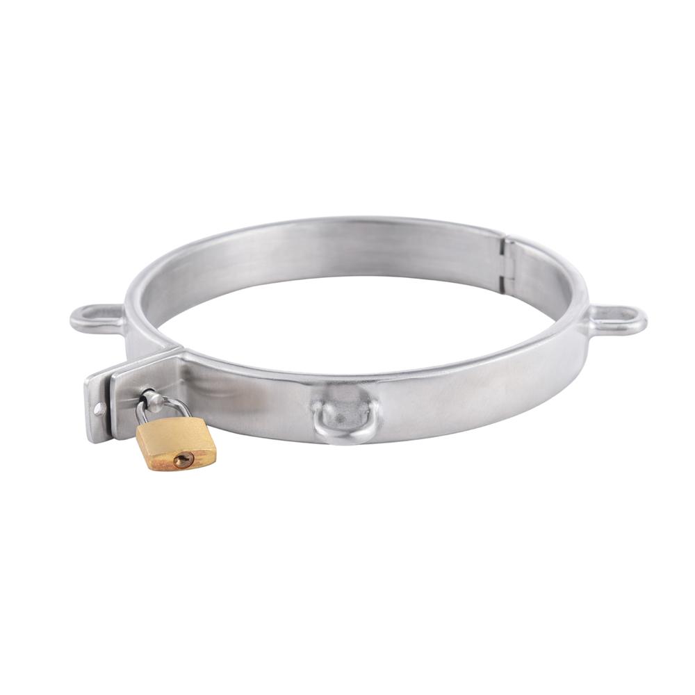 New Stainless Steel Lock Neck Collar Restraints Choking Ring Slave Necklace Bondage RolePlay Sex Toys For Women Man Couples