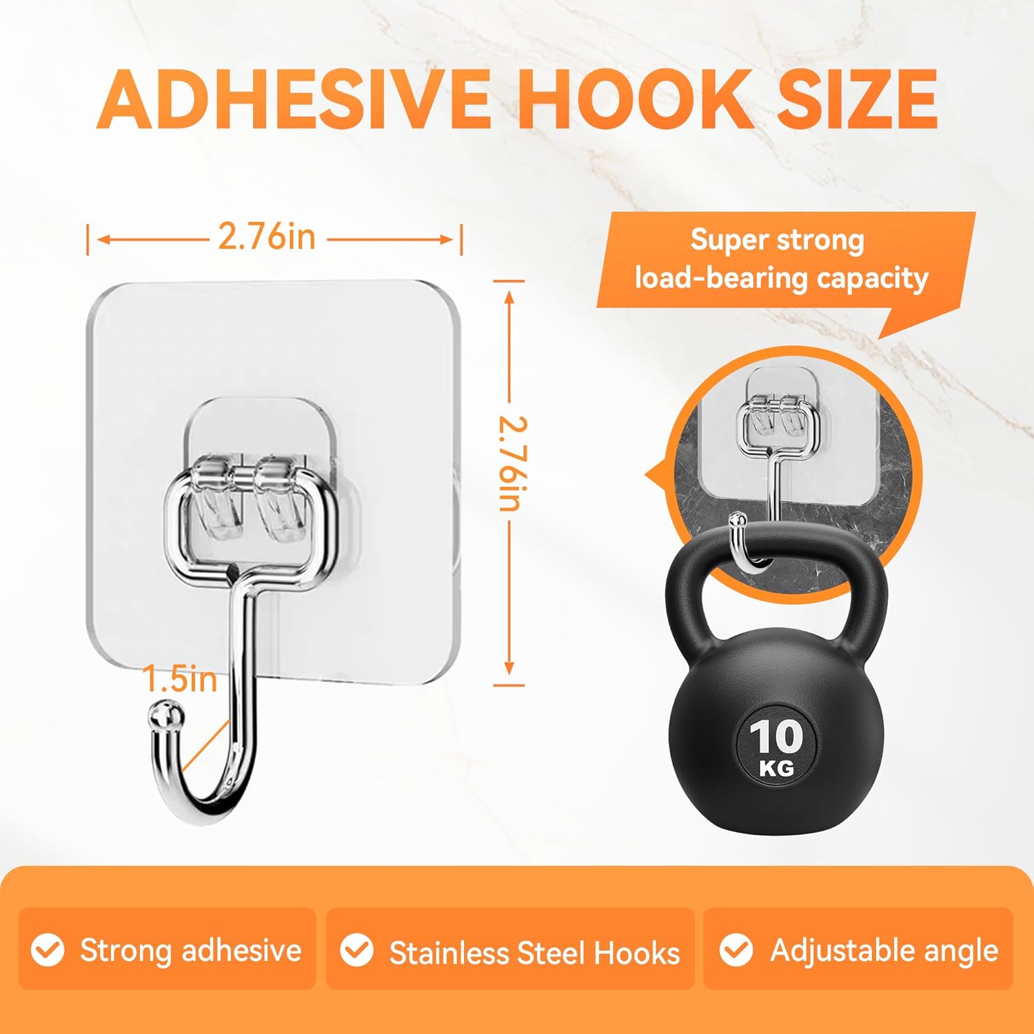 Transparent Heavy Duty Adhesive Hooks for Walls - Clear Hooks for Hanging, No Damage, Strong for Heavy Duty Use, Ideal for Kitchen