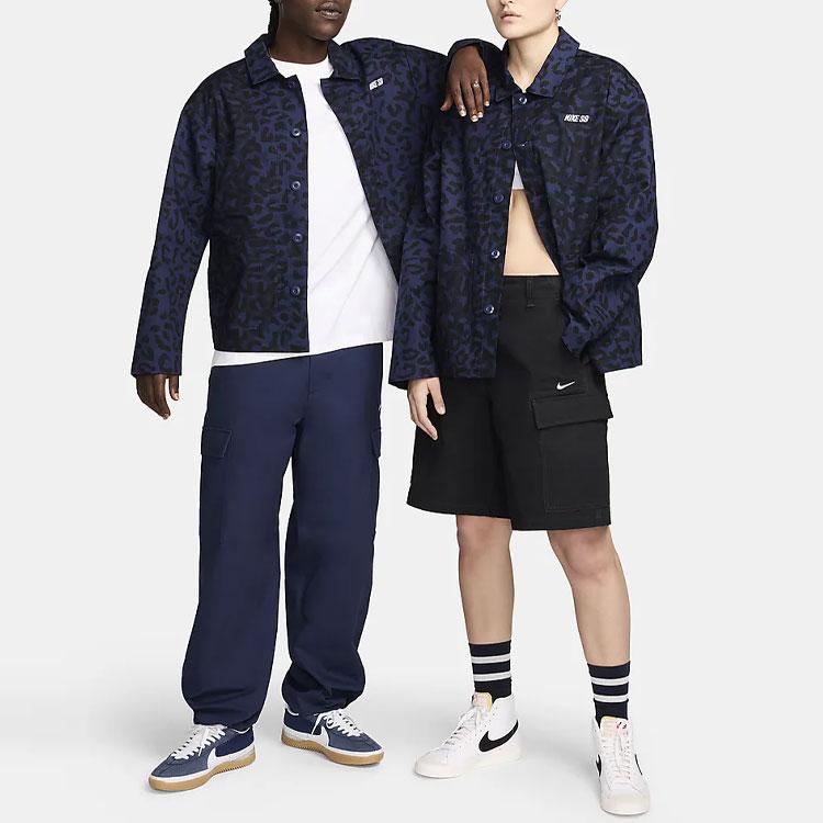 Nike SB Letter Embroidery Leopard Print Comfortable Casual Jacket Unisex Jacket Navy-Blue FN2592-410