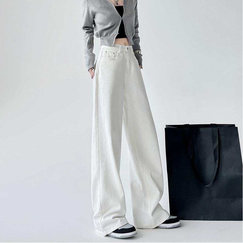 High Waist Wide Leg Denim Pants Women's Spring 2025 New Style Slimming Drapey Loose Floor-Length Narrow Straight Cut Trousers